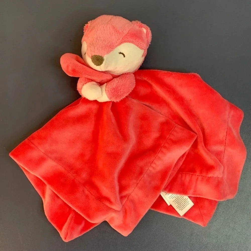 Carters Salmon Pink Fox Rattle Security Blanket Plush